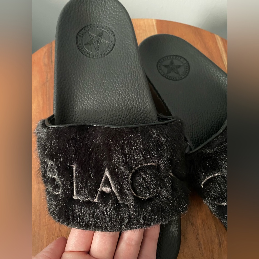 Black Craft Fur Slides W10 NWB - Picture 2 of 5
